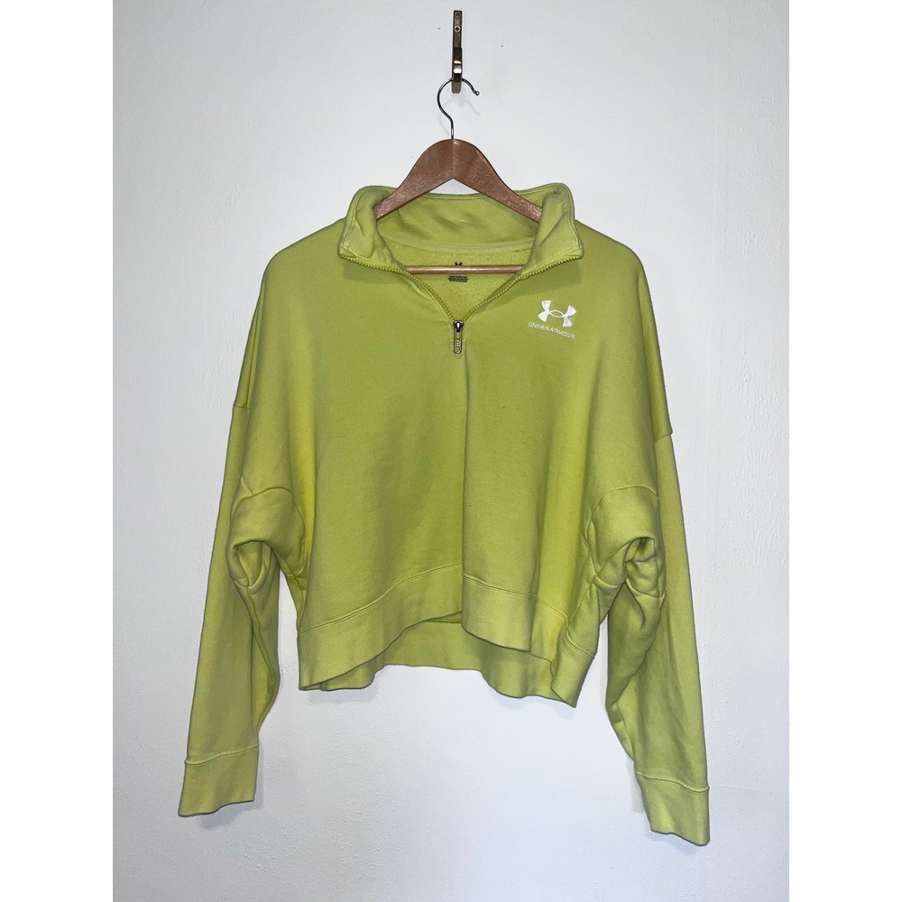 Under Armour Womens Neon Lime Green Quarter Zip Cropped Fleece Pullover Size M
